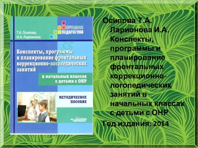 Осипова Т.А. Ларионова И.А. Конспекты, программы и планирование фронтальных коррекционно-логопедических занятий в начальных