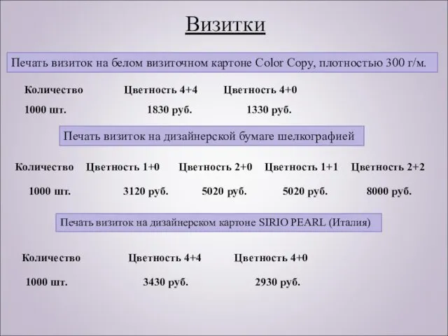 Визитки Печать визиток на белом визиточном картоне Color Copy, плотностью