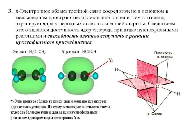 3. π-Электронное облако тройной связи сосредоточено в основном в межъядерном
