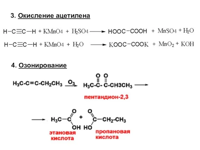 3. Окисление ацетилена 4. Озонирование