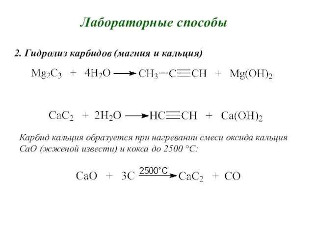 Лабораторные способы 2. Гидролиз карбидов (магния и кальция) Карбид кальция