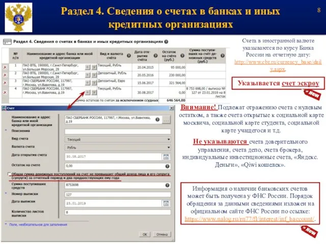 Раздел 4. Сведения о счетах в банках и иных кредитных организациях Счета в