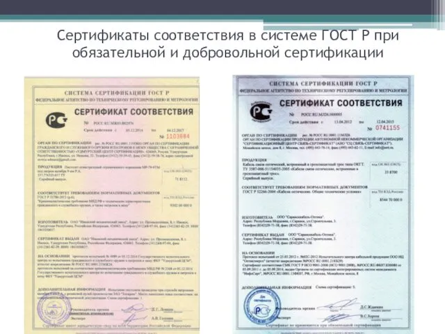 Сертификаты соответствия в системе ГОСТ Р при обязательной и добровольной сертификации