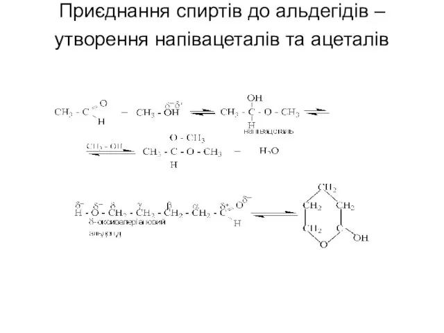 Приєднання спиртів до альдегідів – утворення напівацеталів та ацеталів