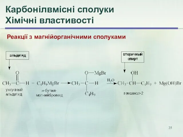 Карбонілвмісні сполуки Хімічні властивості Реакції з магнійорганічними сполуками