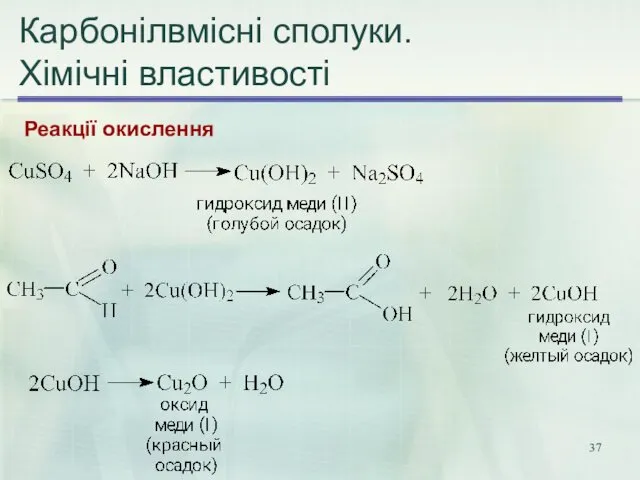 Карбонілвмісні сполуки. Хімічні властивості Реакції окислення