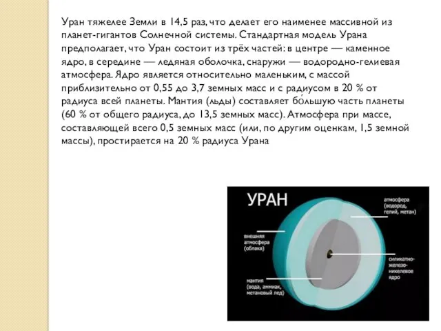 Уран тяжелее Земли в 14,5 раз, что делает его наименее