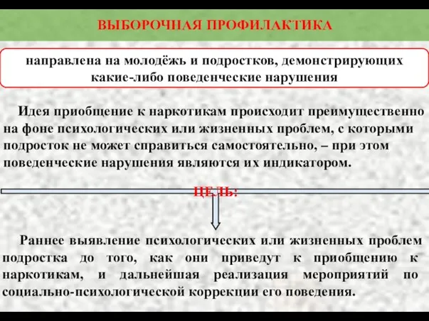 ВЫБОРОЧНАЯ ПРОФИЛАКТИКА Раннее выявление психологических или жизненных проблем подростка до