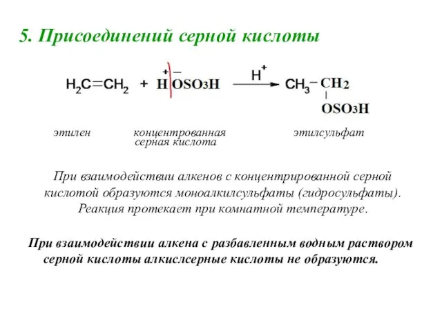 5. Присоединений серной кислоты этилен концентрованная этилсульфат серная кислота При