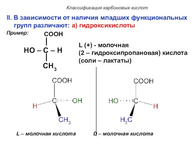 Классификация карбоновых кислот II. В зависимости от наличия младших функциональных