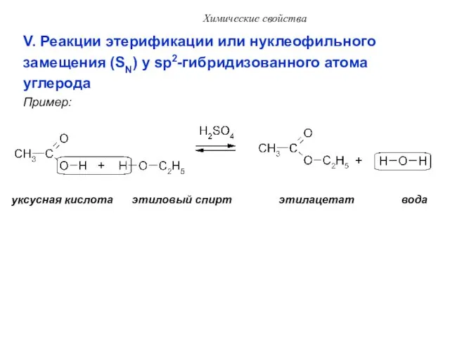 Химические свойства V. Реакции этерификации или нуклеофильного замещения (SN) у