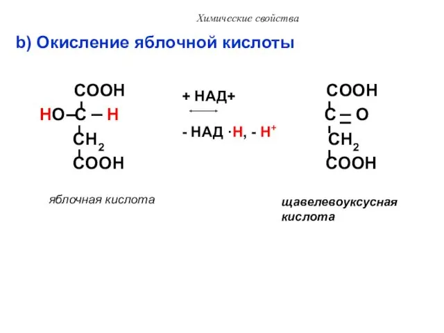 Химические свойства b) Окисление яблочной кислоты COOH COOH HO C
