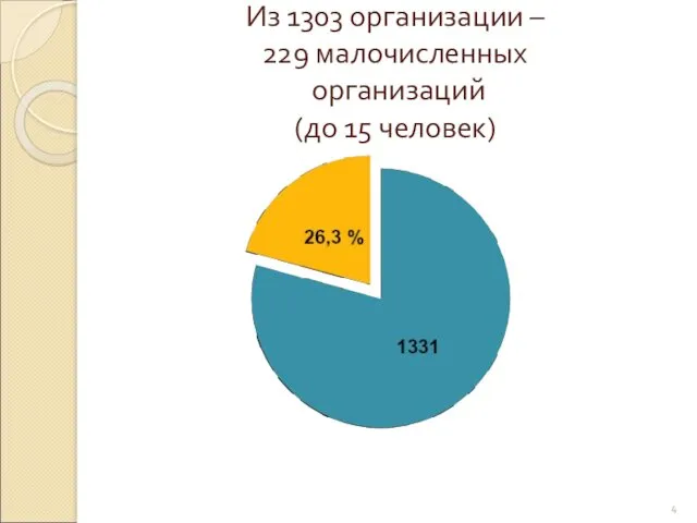 Из 1303 организации – 229 малочисленных организаций (до 15 человек)