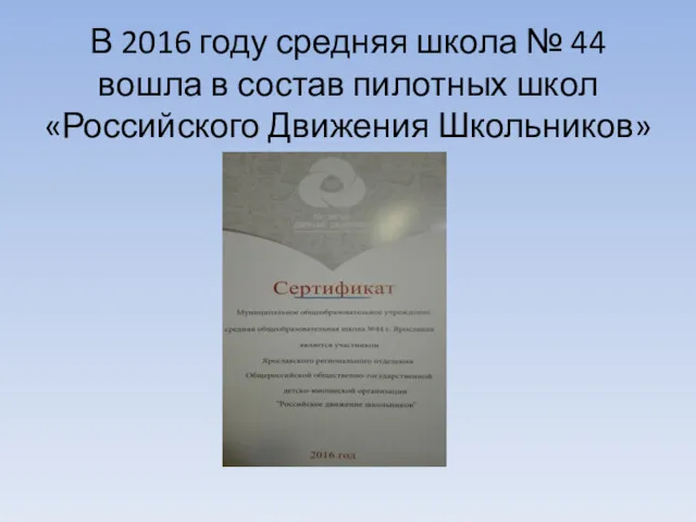 В 2016 году средняя школа № 44 вошла в состав пилотных школ «Российского Движения Школьников»