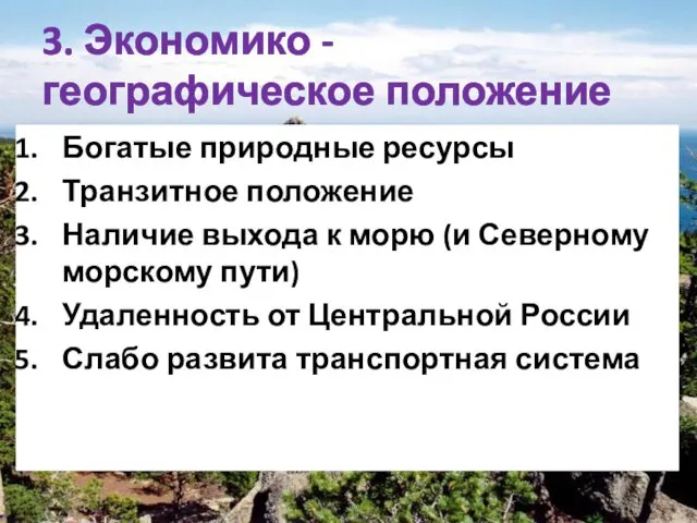 Богатые природные ресурсы Транзитное положение Наличие выхода к морю (и