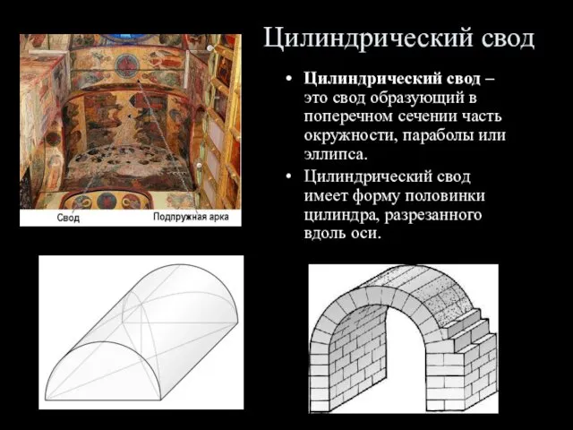 Цилиндрический свод Цилиндрический свод – это свод образующий в поперечном