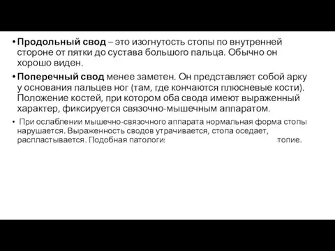 Продольный свод – это изогнутость стопы по внутренней стороне от