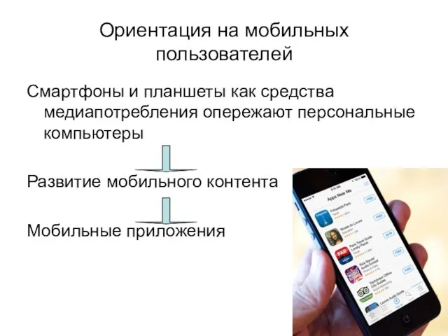 Ориентация на мобильных пользователей Смартфоны и планшеты как средства медиапотребления