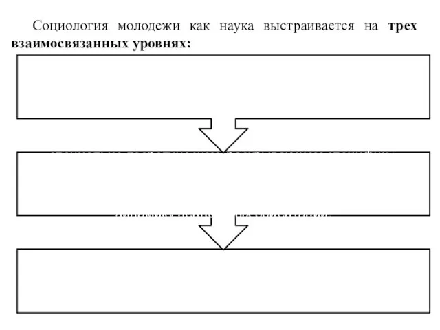 Социология молодежи как наука выстраивается на трех взаимосвязанных уровнях: