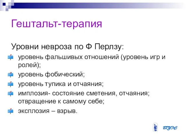 Гештальт-терапия Уровни невроза по Ф Перлзу: уровень фальшивых отношений (уровень