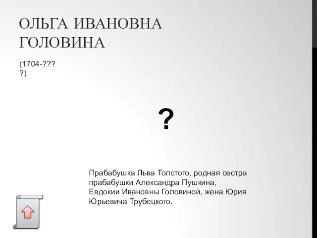 ОЛЬГА ИВАНОВНА ГОЛОВИНА Прабабушка Льва Толстого, родная сестра прабабушки Александра