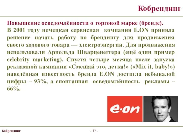 Кобрендинг Повышение осведомлённости о торговой марке (бренде). В 2001 году