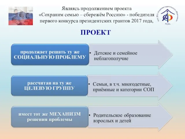 Являясь продолжением проекта «Сохраним семью – сбережём Россию» - победителя