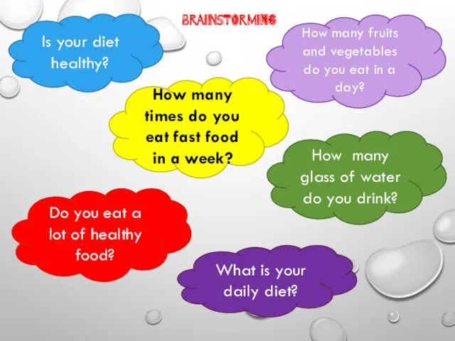 BRAINSTORMING Is your diet healthy? Do you eat a lot of healthy food?