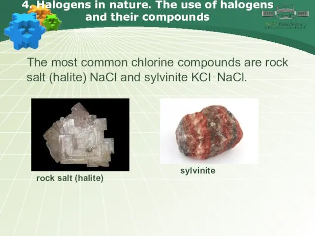 4. Halogens in nature. The use of halogens and their