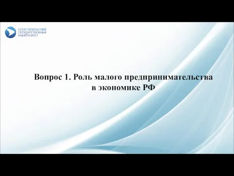 Вопрос 1. Роль малого предпринимательства в экономике РФ