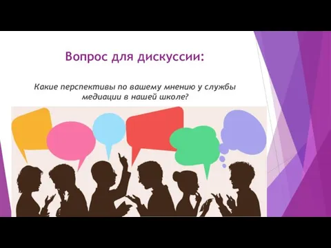 Вопрос для дискуссии: Какие перспективы по вашему мнению у службы медиации в нашей школе?