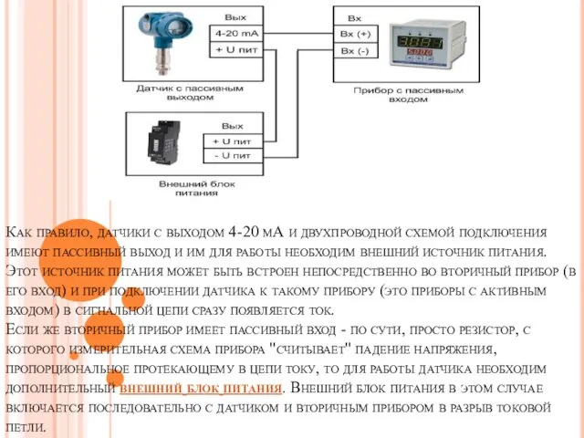 Как правило, датчики с выходом 4-20 мА и двухпроводной схемой