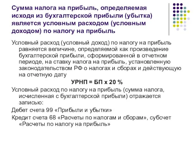 Сумма налога на прибыль, определяемая исходя из бухгалтерской прибыли (убытка)