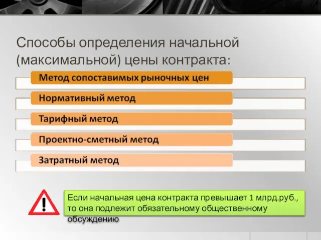 Способы определения начальной (максимальной) цены контракта: Если начальная цена контракта превышает 1 млрд.руб.,