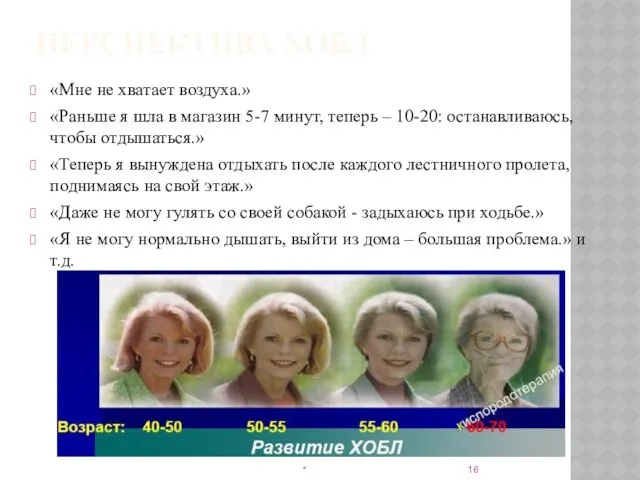 ПЕРСПЕКТИВА ХОБЛ «Мне не хватает воздуха.» «Раньше я шла в