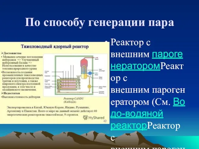 По способу генерации пара Реактор с внешним парогенераторомРеактор с внешним