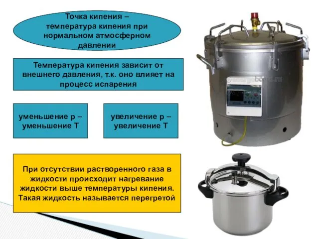 Точка кипения – температура кипения при нормальном атмосферном давлении Температура