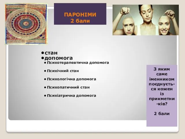 ПАРОНІМИ 2 бали З яким саме іменником поєднуєть-ся кожен із