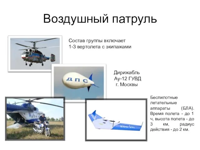 Воздушный патруль Дирижабль Ау-12 ГУВД г. Москвы Беспилотные летательные аппараты