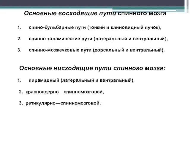 Основные восходящие пути спинного мозга спино-бульбарные пути (тонкий и клиновидный