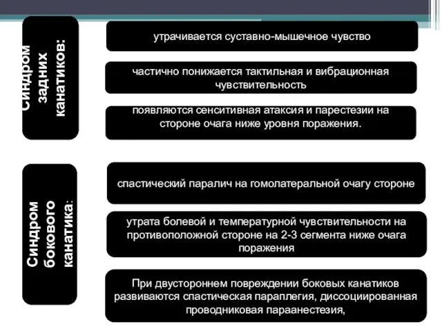 Синдром задних канатиков: утрачивается суставно-мышечное чувство частично понижается тактиль­ная и