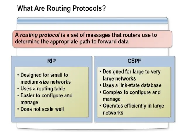 RIP What Are Routing Protocols? A routing protocol is a