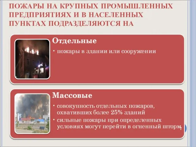 ПОЖАРЫ НА КРУПНЫХ ПРОМЫШЛЕННЫХ ПРЕДПРИЯТИЯХ И В НАСЕЛЕННЫХ ПУНКТАХ ПОДРАЗДЕЛЯЮТСЯ НА