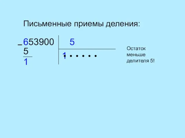 Письменные приемы деления: 5 653900 1 ● ● ● ●