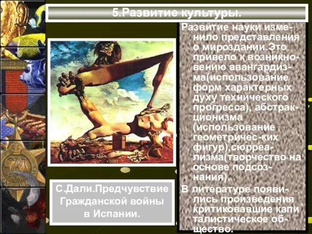 Развитие науки изме-нило представления о мироздании.Это привело к возникно-вению авангардиз-ма(использование