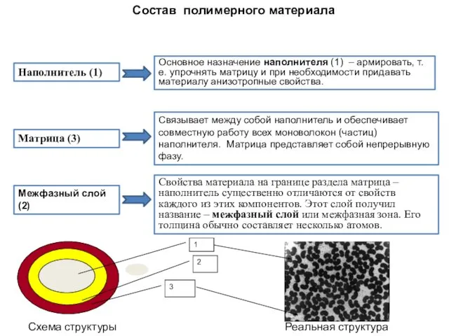 Состав полимерного материала Схема структуры Реальная структура 1 2 3