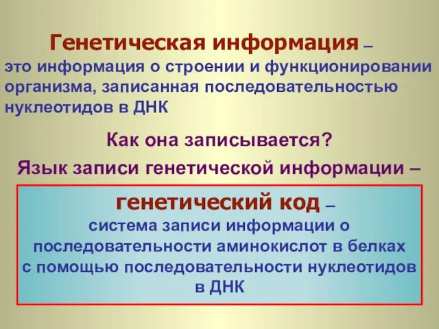 Как она записывается? Язык записи генетической информации – – система