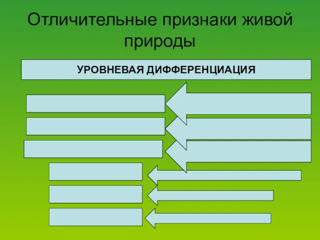 Отличительные признаки живой природы УРОВНЕВАЯ ДИФФЕРЕНЦИАЦИЯ