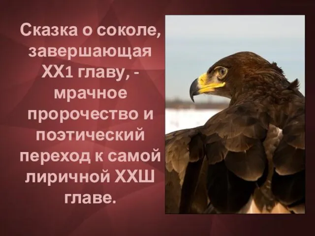 Сказка о соколе, завершающая ХХ1 главу, - мрачное пророчество и