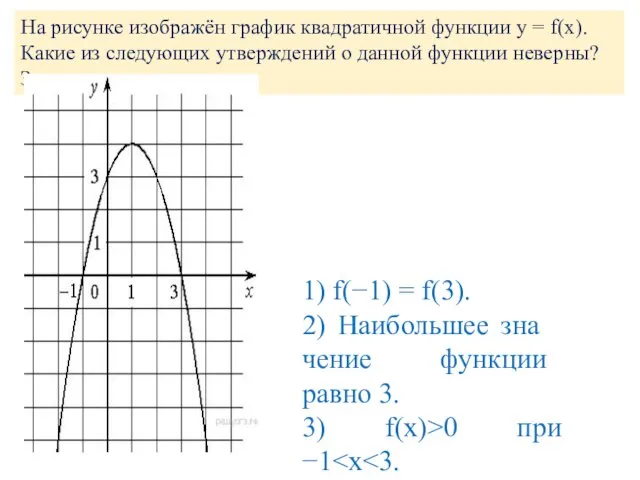 На ри­сун­ке изоб­ражён гра­фик квад­ра­тич­ной функ­ции y = f(x). Какие